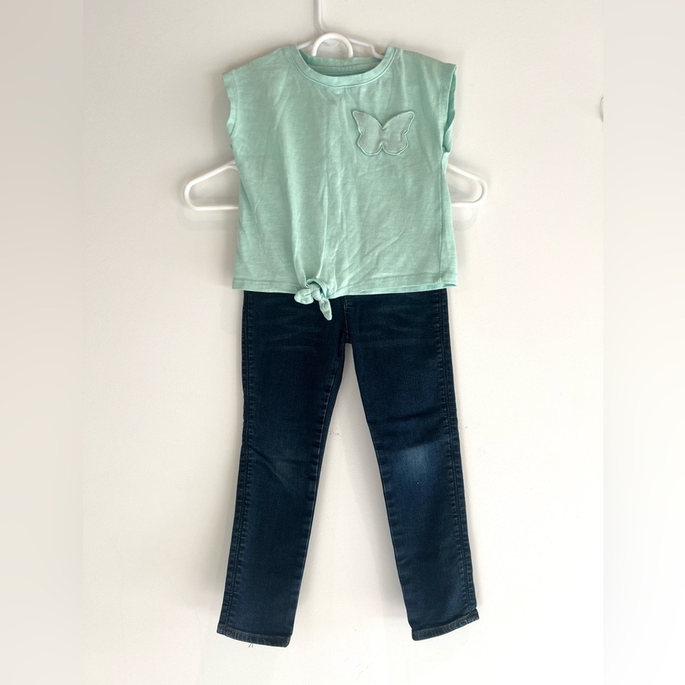 Toddler Girl Jeans & Top T Shirt Spring  Outfit Set Size 5T Butterfly